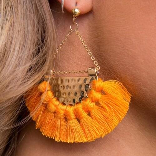 MANILAI T Show Bohemia Tassels Dangle Earrings Women Accessories Cotton Handmade Fringed Earrings Ethnic Jewelry Trendy Style