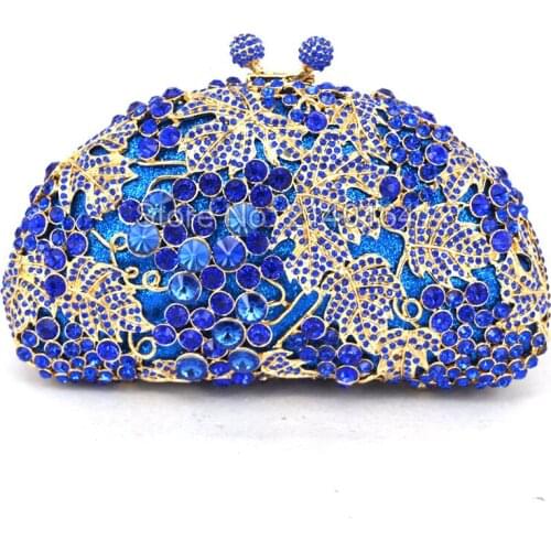 Metal Clutch Bag Grape Vine blue Crystal Evening Bags Hollow Out Rhinestones Handbags Wedding Clutches Purse Women Purses 88173C