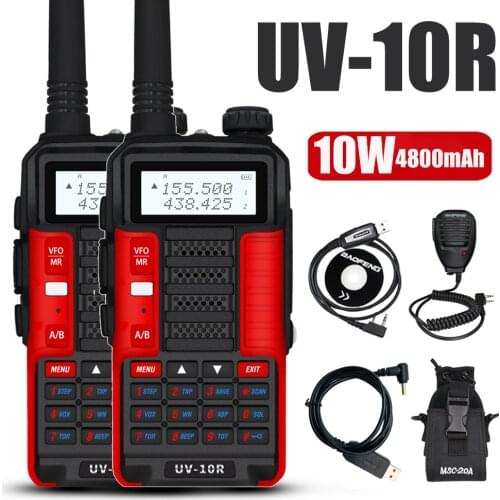 Upgraded Large Power Professional Walkie Talkie Baofeng UV-10R Long Range Dual Band Two Way Ham Radio USB Charging UV10R