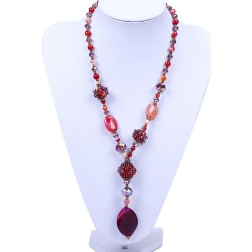 Fashion stone antique necklace crystal ladies women natural stone pendant long pendant necklace costume accessories