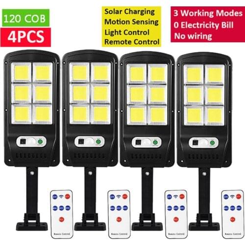 4PCS Powerful Solar LED Light 128COB PIR Motion Sensor Street Lamp Wireless Solar Charging Waterproof Garden Lamp Remote Outdoor