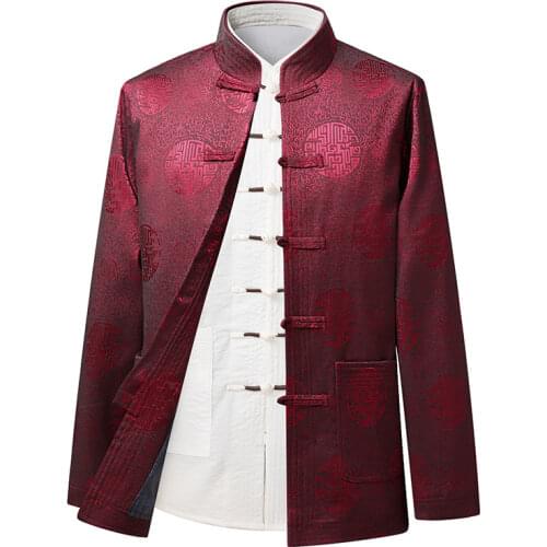 Chinese style jacket mens autumn and winter stand collar traditional Chinese clothing Tang suit long sleeve tops large dad coat