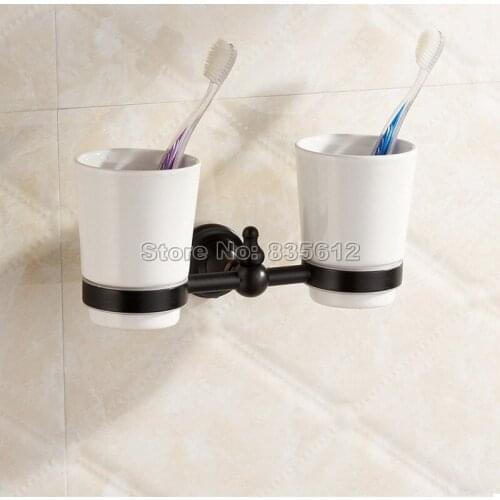 Black Oil Rubbed Bronze Bathroom Hardware Sets Toothbrush Holder Set+ Two Ceramic Cups Bathroom Accessories tba828