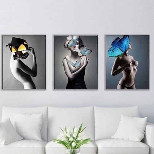 GATYZTORY 3PC Painting By Number Canvas Kits Butterfly Girl Handmade Gift DIY Acrylic Paint Coloring By Numbers Home Decoration