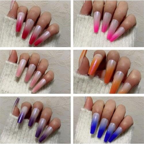 Glitter and Ombre Nail Design Long Press on Nails Square Coffin Fake Nails Glitter Sequins Art Acrylic False Nails Tips Nails