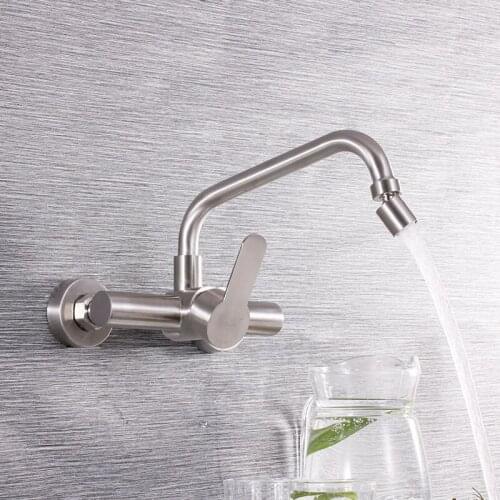 Wall mounted hot and cold sink faucet 304 stainless steel kitchen mixer