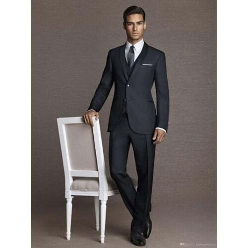 2019 New Classic Black Men suit Tuxedo 3 Pieces Wedding Suits For Men Peaked Lapel terno masculino Slim Fit Mens Suits