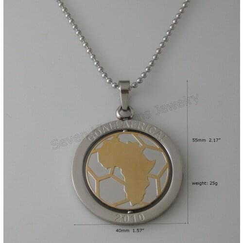 STAINLESS STEEL BALL 24" NECKLACE & FOOTBALL AFRICA MAP REMEMBER HISTORY WORD GOAL AFRICA PENDANT