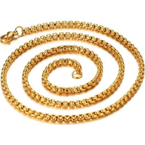 Gold/ Stainless steel High Quality Box Rolo Chain Necklace 3mm 24'' For WOmen Men Jewelry