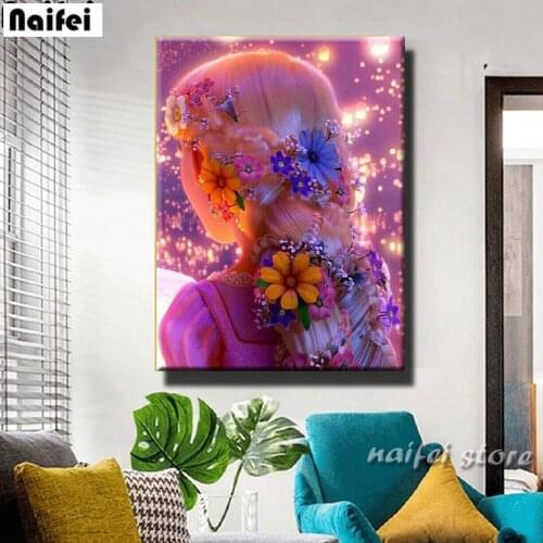 Full Square Round Diy Diamond Painting Cartoon Girl Cross Stitch Diamond Embroidery Head Flower Mosaic Portrait Wall Art Decor