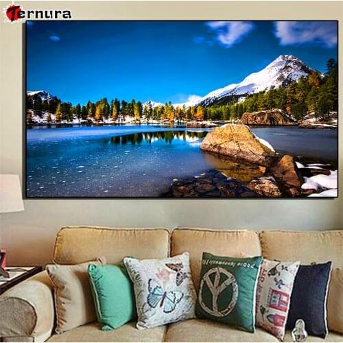 Full Square round Diamond Natural scenery embroidery Blue sky river reef mosaic 5D DIY Diamond painting Cross stitch Decoration