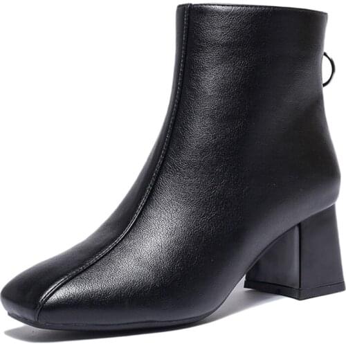 34-40 Size 2021 Square Head Thick Heel Zipper Martin Short Boots Tube Medium High Heel Boots for Girls