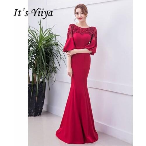 Its YiiYa Robe de Soiree Backless Lace Up Mermaid Women Party Dress Half Sleeve Tunic Long Evening Dress Plus Size 2019 E498