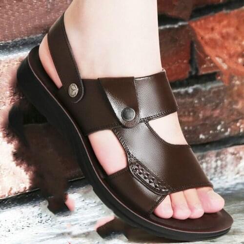 Summer Men Sandals Genuine Leather Summer Shoes Men Beach Sandals Flat Cow Leather Male Black Sandal 567y
