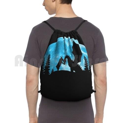 Friendship Of A Blue Moon Backpack Drawstring Bags Gym Bag Waterproof Friendship Blue Moon Frind Bunny Rabbit Dragon