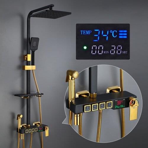 Thermostatic Shower Set Senducs Digital Bathroom Shower System Quality Brass Bathroom Shower Faucet Black Gold Bath Shower Suit