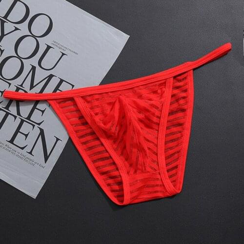 New thin transparent stripe triangle thin belt mens underwear sexy silk underwear men gay underpants sexy mens bikini