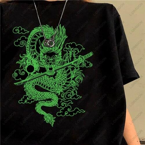 Ulzzang Harajuku Streetwear hip hop Chinese dragon print T-shirt vintage Summer fashion loose casual Black women top Clothing