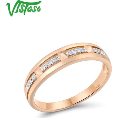 VISTOSO Genuine 14K 585 Rose Gold Sparkling Diamond Rings For Women Everlasting Wedding Band Engagement Gift Fine Jewelry