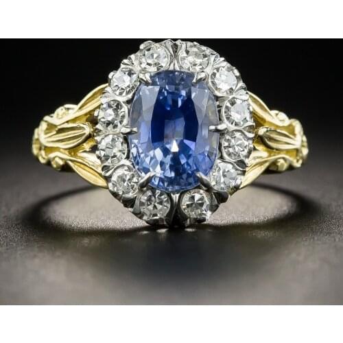 Fashion Womens Jewelry Classic Full Drill Engagement Ring Branch Shape Blue Zircon Gold Two-tone Ring Wedding Ring for Women