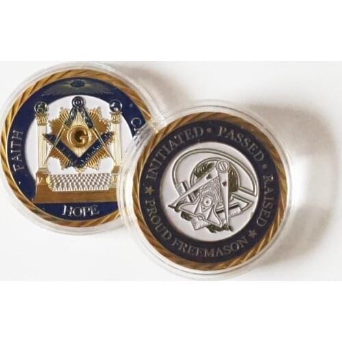 5pcs/lot Gold coin Proud Freemason commemorate coin Faith Hope Charity metal medals Masonic emblem challenge coins collectibles
