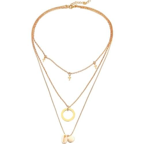 Gold multi-layer shell round pendant necklace star ladies retro seashell collar Handmade necklace Female Gift