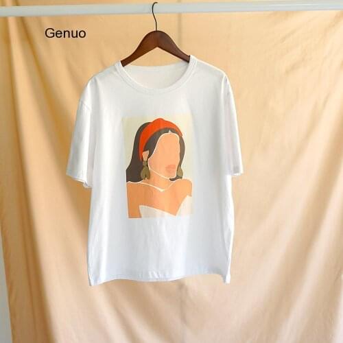 2020 Summer Character T-shirts Fashion Girls Tops Short Sleeve Printing T-shirts Korean Women Clothes 95% Cotton