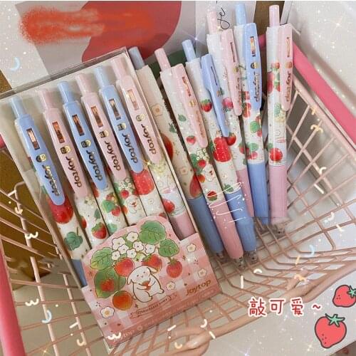 3Pcs 0.5mm Fresh Peach Gel Pen Kawaii Strawberry Fruit Press Pen Neutral Pen School Writing Supplies Gift