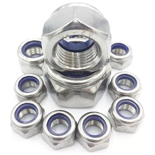 50pcs/lot DIN985 M2 M2.5 M3 M4 M5 M6 M8 M10 M12 304 Stainless Steel Nylon Self-locking Hex Nuts