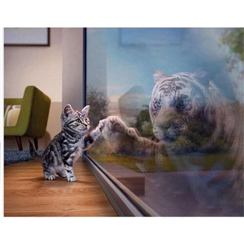 5D Diy Diamond Painting Cross Stitch Cat&Tiger Rhinestone Crystal Needlework Diamond Embroidery Full Square Round DrillZP-2930