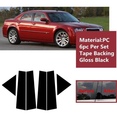 6pc Decorative Gloss Black Pillar Posts Door Window Trim Cover Fit For Chrysler 300 300C Saloon 2005-2010 Dodge Magnum 2005-2008