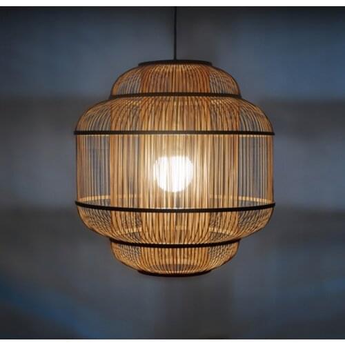 Bamboo Weaving LED Pendant Light Three Layer of Bamboo Stick Chandelier Ceiling Lighting Fixture LED Suspension Lamps PA0471