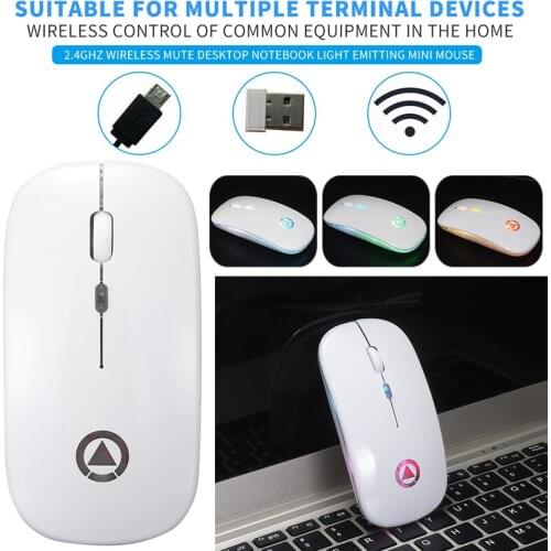 For PC Laptop 1pc USB Rechargeable Wireless Mouse Mute Desktop Notebook Luminous Adjustable 1600DPI Mice Pohiks