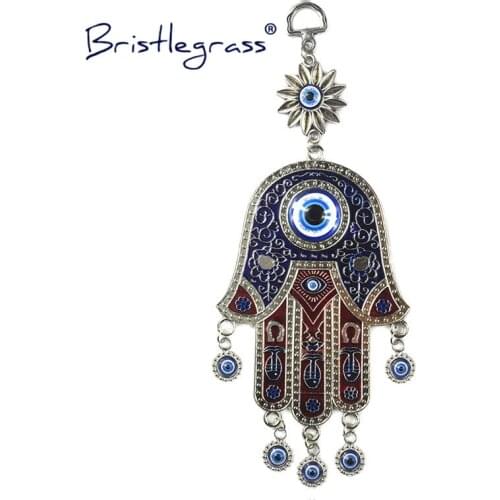 BRISTLEGRASS Turkish Blue Evil Eye Sunflower Hamsa Hand Amulets Lucky Charm Wall Hanging Pendant Pendulum Blessing Protect Decor