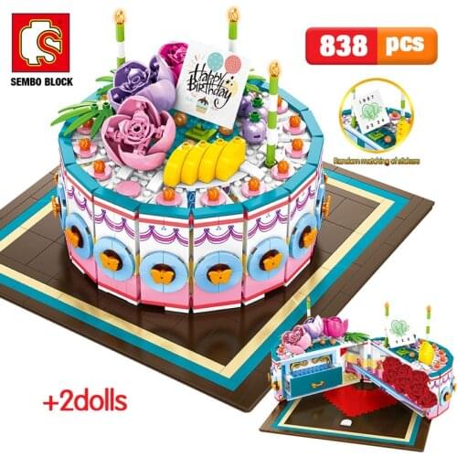 SEMBO New Birthday Cake Toys Gift Racing Car City Street View Idea Building Blocks Bricks Educational Toys for Girls