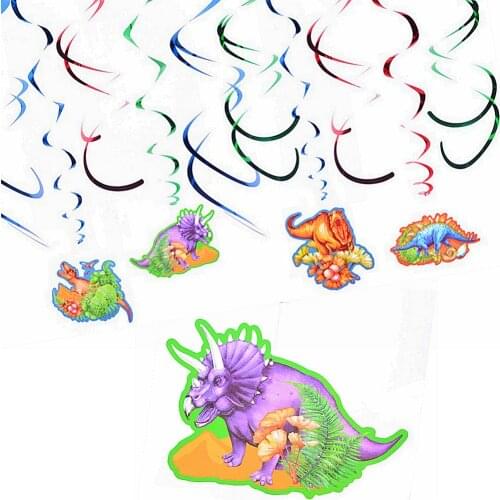Prehistoric Dinosaur Swirl Decoration Pack of 8 Multi Color Dashing Dino Dangling Swirl for Kids Birthday Party Assorted Styles