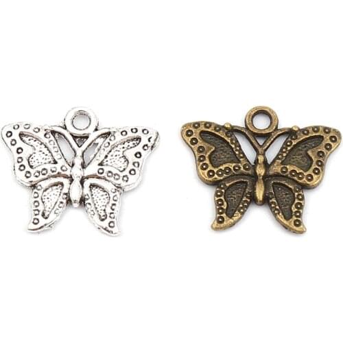 DoreenBeads Vintage Metal Insect Charms Butterfly Animal Antique Bronze/Silver Color Pendants DIY Jewelry 23mm x 19mm, 20 PCs
