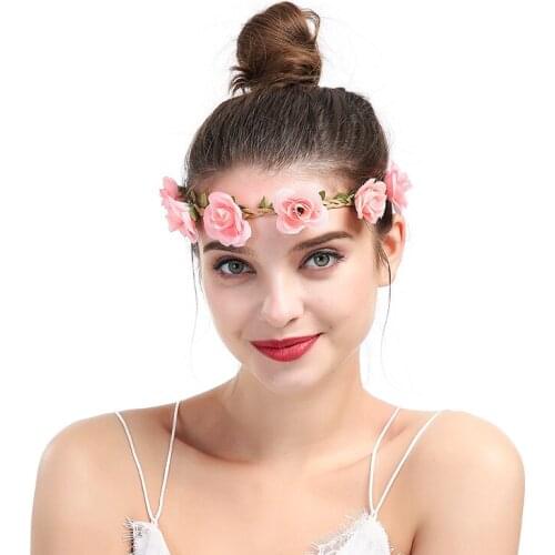 New Boho Elastic Flower Headband Flower Crown Sweet Headwear Bridesmaid Garland Bride Couronne De Fleur Wedding Hair Accessories