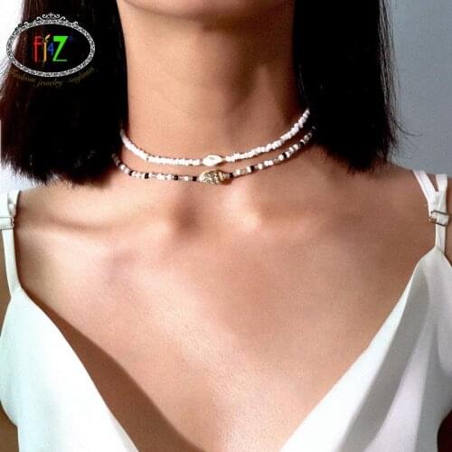 F.J4Z Trend Choker for Women Bohemian Beaded Chain Necklace collares de moda 2021 verano Lady Summer Beach Jewelry