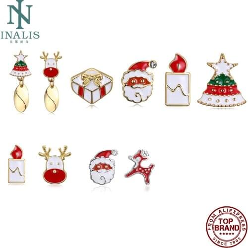 INALIS Christmas Asymmetry Cute Earrings For Women Multicolor Zinc Alloy Stud Earring Fashion Jewelry Hot Selling Party Gift
