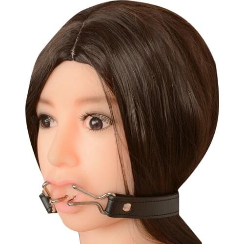 BDSM Bondage PU Leather Belt Deep Throat Double Round Ring Flail Slave Mouth Bite Ring Gags Open Mouth Gag Oral Adult Sex Toys