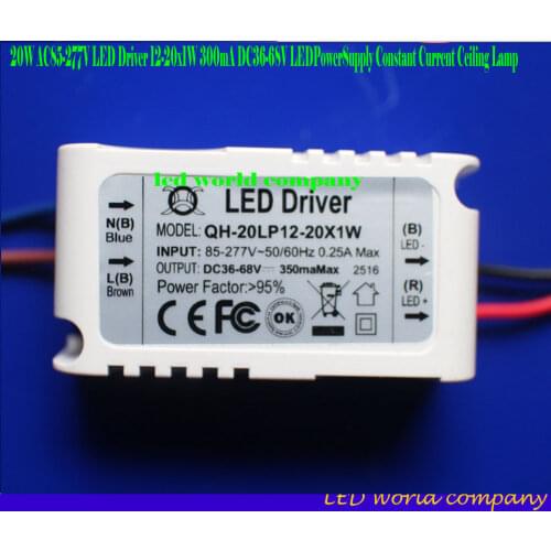 Free shipping Isolation 20W AC85-277V LED Driver 12-20x1W 300mA DC36-68V LEDPowerSupply Constant Current Ceiling Lamp
