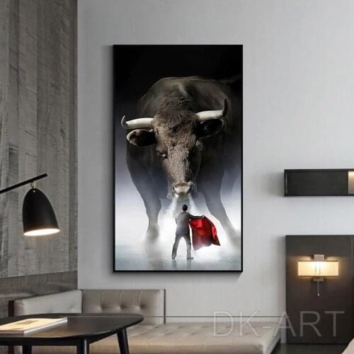 Modern Matador Bull Fight Art Canvas Painting Wall Art Posters and Prints Animals Pictures for Living Room Home Decoration