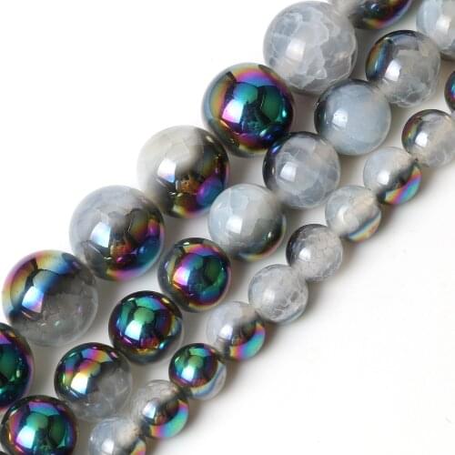 Natural Stone Beads Color Plated Cracked Agates Round Beads for Jewelry Making Bracelets Needlework DIY Accessories 6 8 10mm