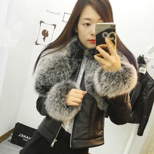 Savabien Women Plus Size Long Sleeve Leather Jacket High Quality Faux Fur Coat Cropped Vintage Overcoat Winter Warm Outerwear