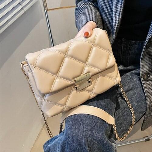 Small Diamond Lattice Chain Crossbody Bag Luxury Women Leather Handbag Trendy Plaid Messenger Bag Lady Quilted Flap Shoulder Bag