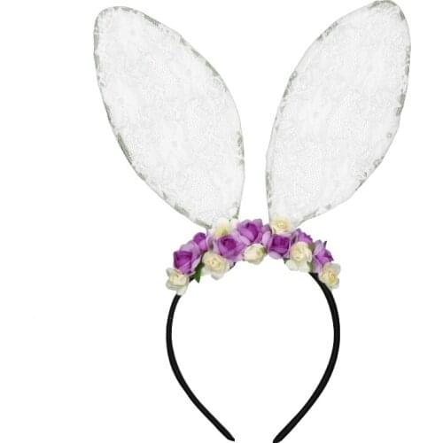 Miss Cute Flower Rabbit Ear Headband Hairband for Women Girls Bunny Ear Hair band Headwear Ester Hair Accessories Photo Props