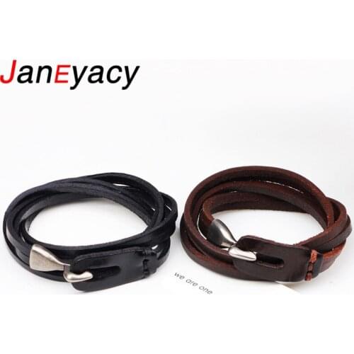 Janeyacy Fashion Genuine Leather Bracelets Men Pulseira Popular Boys Knight Courage Charm Multi-layer Leather Bracelets Womens