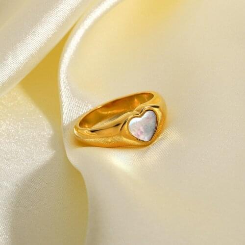 Trendy 18K Gold Plated 316L Stainless Steel Rings For Women White Heart Shape Rings