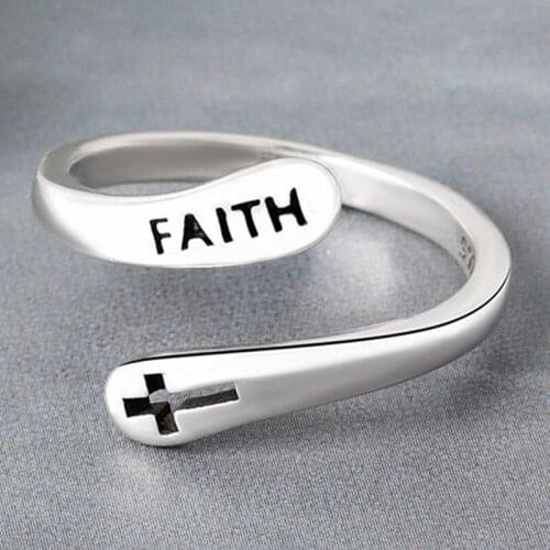 Trendy Adjustable Ring Vintage Faith Cross Open Rings for Women Men Silver Color Christian Jewelry